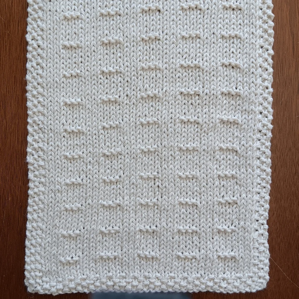 Hand Crafted Hand Knit Ivory Textured Dash Stripe Cotton Hand Towel